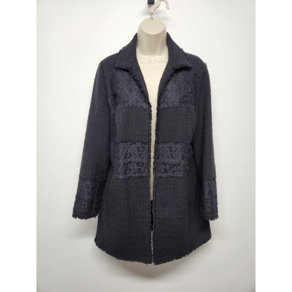 Chicos Women's Tweed & Lace Bonded Black Coat, Size 1 (M/8) Classic, Feminine
